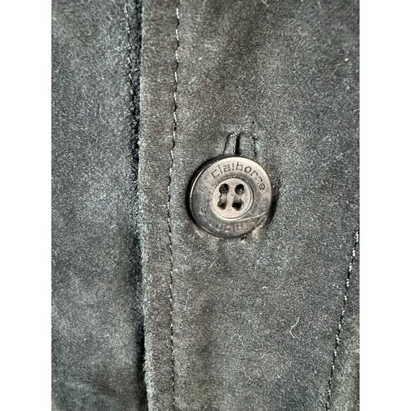 Claiborne Mens Large Suede Leather Button-Up Shirt Jacket Black - Picture 8 of 16